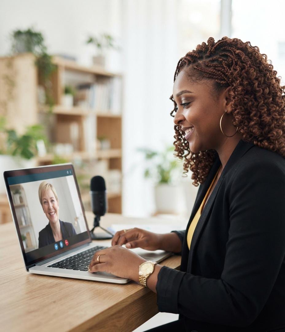Executive Assistant on a video call with a global team