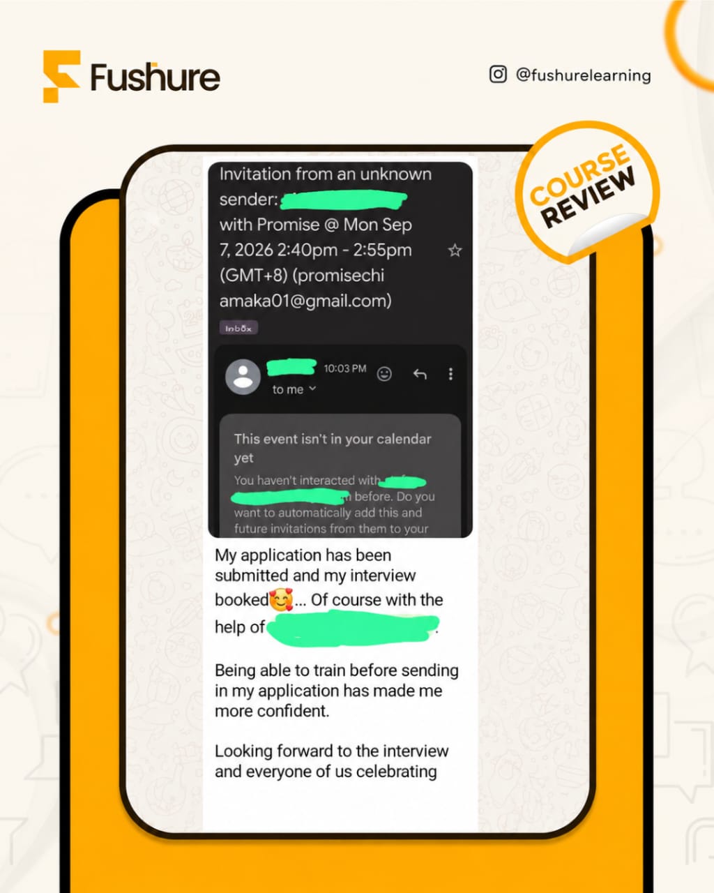 Participant sharing an interview invitation email