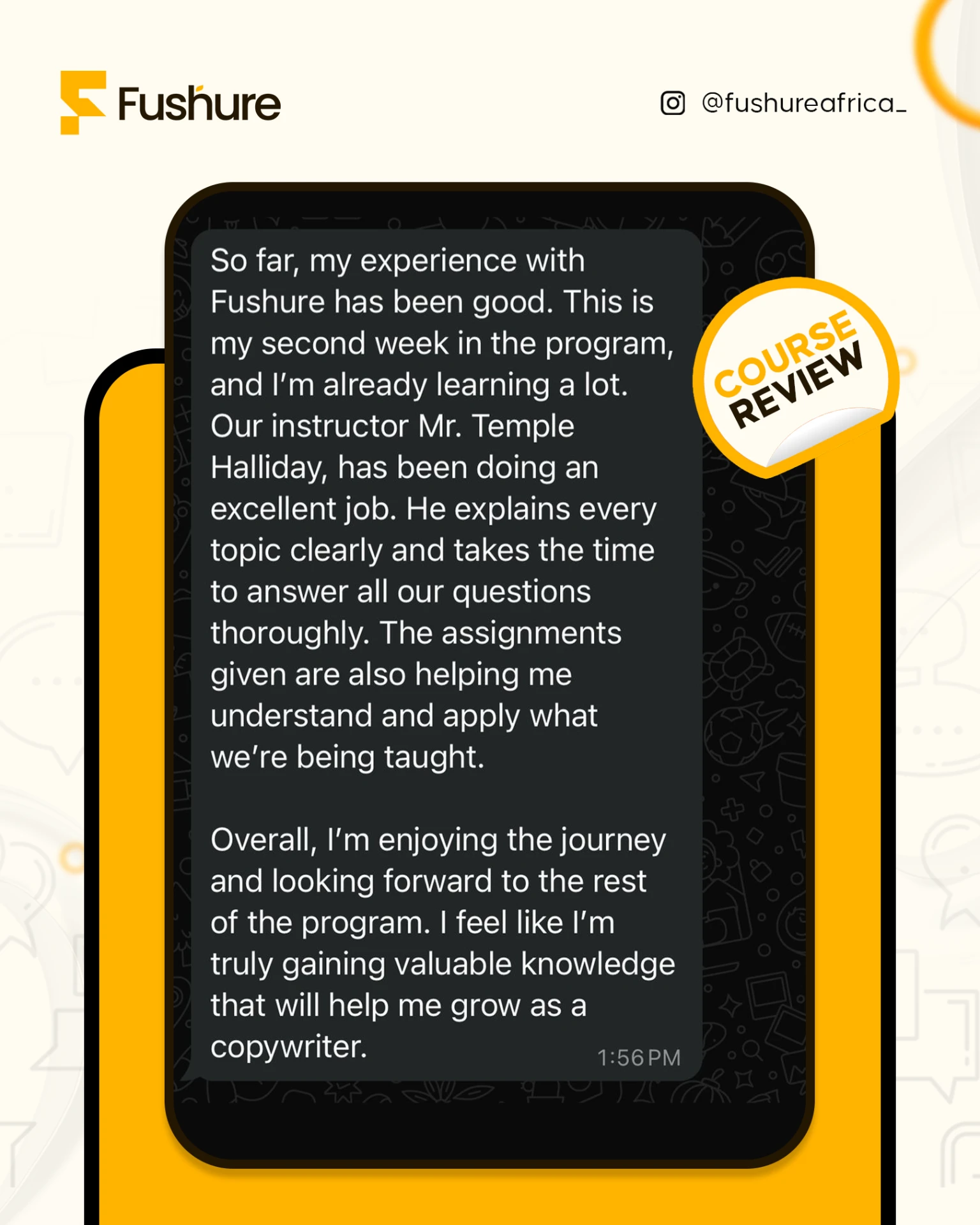 Participant review praising the training delivery