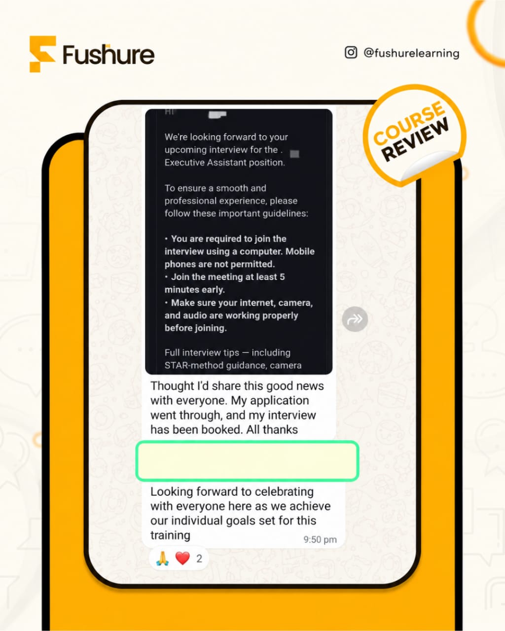 Participant message about a booked interview and guidelines